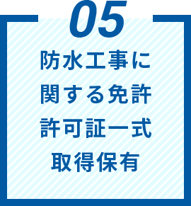 防水工事に関する免許許可証⼀式取得保有